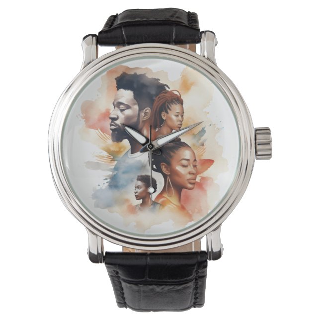 Black History Month Watercolor Afro Melanin Watch (Front)