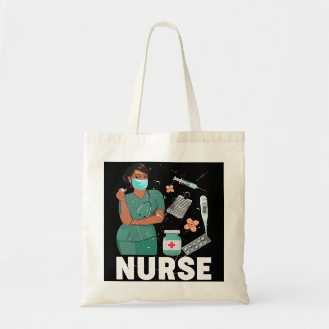 Black History Nurse African American Pride Afro Wo Tote Bag (Front)