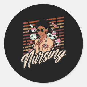 Black History Nurse Nursing Student Afro Woman Hai Classic Round Sticker