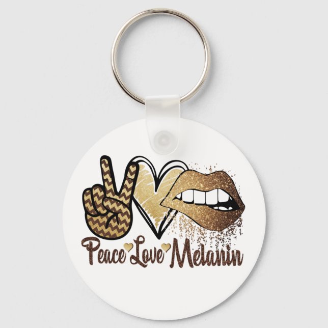 Black History Peace Love Melanin Circle Keychain (Front)