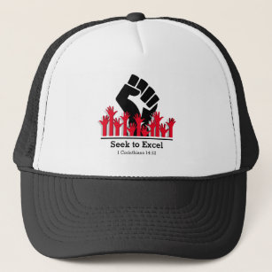 Black History SEEK TO EXCEL Power Fist MLK Custom Trucker Hat