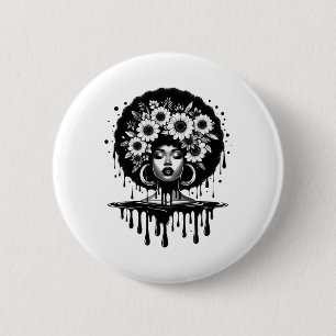 Black History T Shrits For Women Afro Flower Hair 6 Cm Round Badge