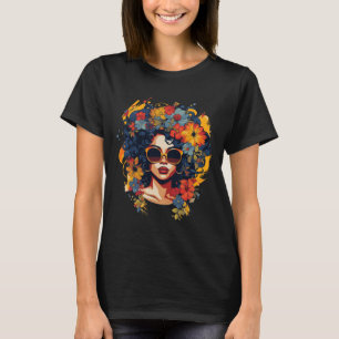 Black History T Shrits For Women Afro Flower Hair T-Shirt