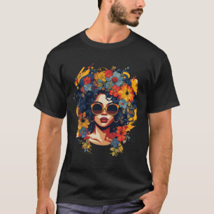 Black History T Shrits For Women Afro Flower Hair T-Shirt