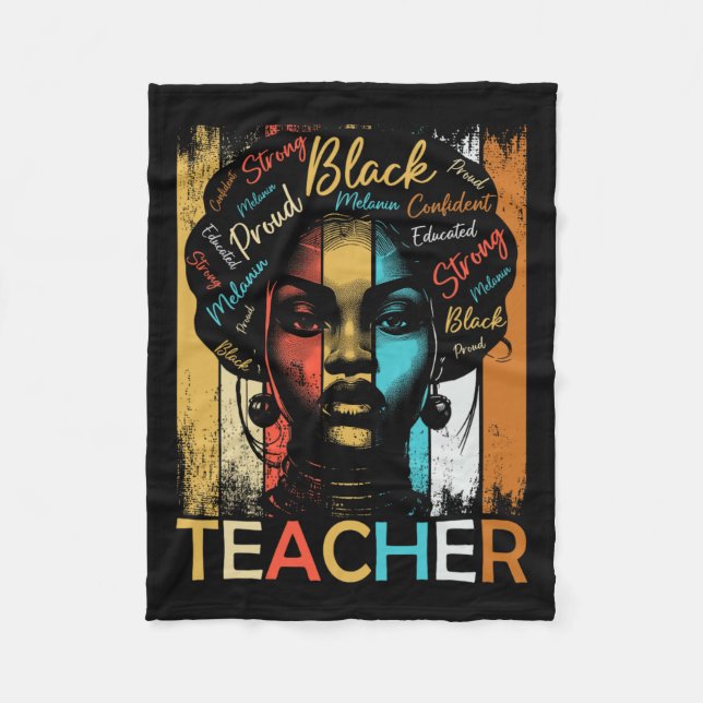 Black History Teacher African American Women Dashi Fleece Blanket (Front)