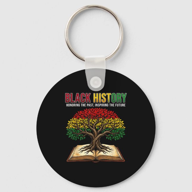 Black History Tree Book Honoring Past Inspiring Fu Key Ring (Front)