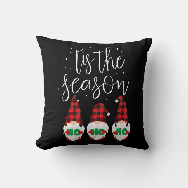 Black Ho Ho Ho Christmas Gnomes Throw Pillow (Front)