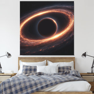 Black Hole Ringed by Glowing Cosmic Disc Canvas Print
