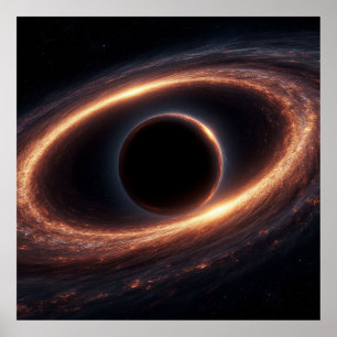 Black Hole Ringed by Glowing Cosmic Disc Poster