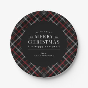 Black Holiday Plaid Christmas Paper Plate