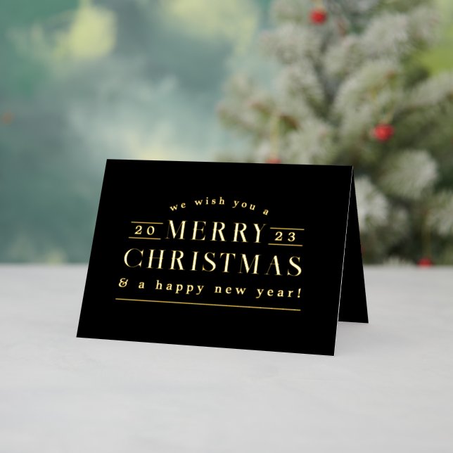 Black Holiday Plaid Photo Foil Christmas Card (Holiday In Situ)