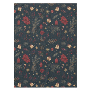 Black Holiday Watercolor Pine Berry Whimsical Tablecloth