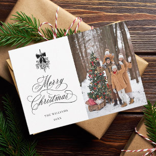 Black Holly Berry Bouquet Christmas Photo Flat Holiday Card