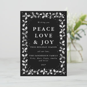 Black Holly Peace Love + Joy Holiday Card