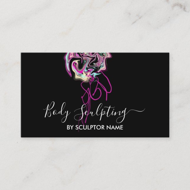 Black Hologram marble contouring aesthetician Business Card (Front)