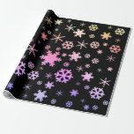 Black Holographic Christmas Snowflake Pattern Wrapping Paper<br><div class="desc">Modern Christmas design with faux holographic snowflakes,  black background.</div>