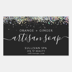 Black Holographic Glitter Artisan Soap Label