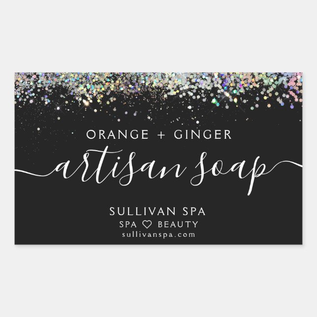 Black Holographic Glitter Artisan Soap Label (Front)