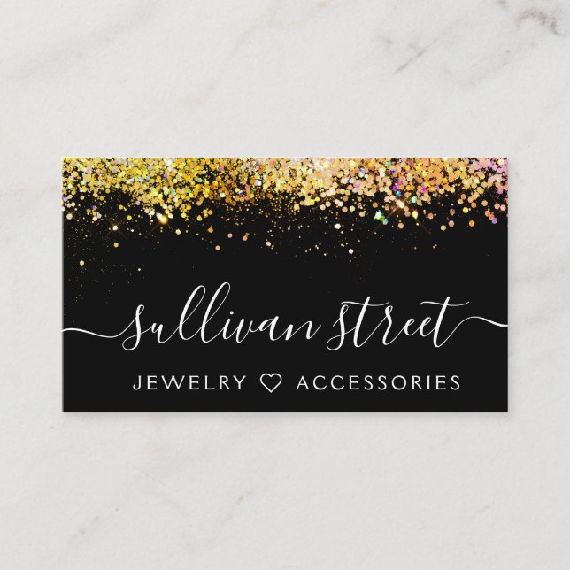 Black Holographic Glitter Jewellery Boutique Busin Business Card (Front)