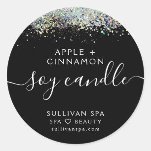 Black Holographic Glitter Soy Candle Label