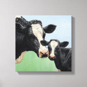 Black Holstein Cow & Cute Calf Canvas Print