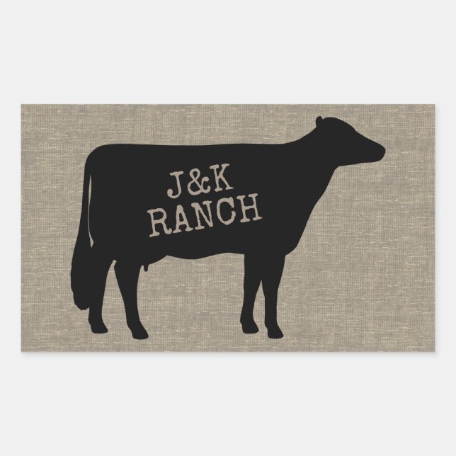 Black Holstein Cow Silhouette Personalised Rectangular Sticker (Front)