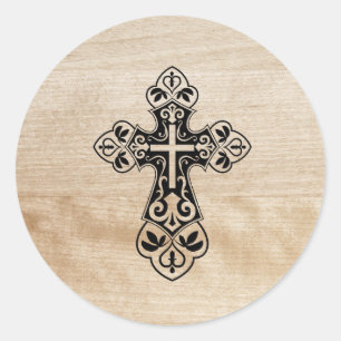 Black Holy Christian Cross Wooden Texture Sticker