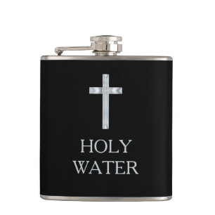 Black Holy Water Silver Crucifix Cross Funny Quote Hip Flask