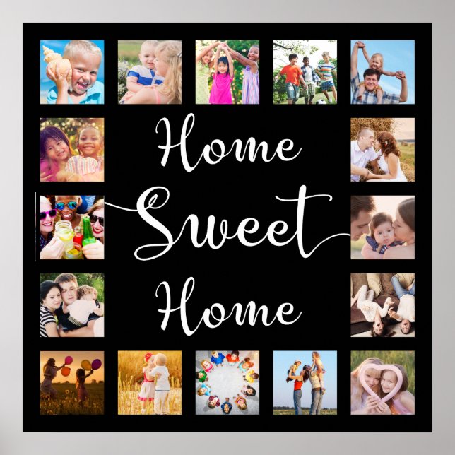 Black Home Sweet Home 14 Family Photo Collage Poster (Front)