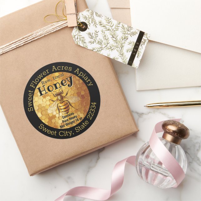 Black Honey Bee Honey Apiary Business Bottle Label (Gifting)