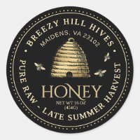Black Honey Jar Label (Gold Skep) Dotted Border