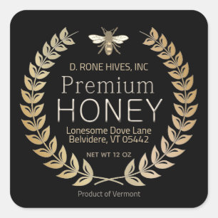 Black Honey Label Heraldic Bee Gold Laurel Wreath
