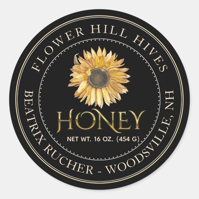 Black Honey Label Sunflower and Metallic Gold Text (Front)