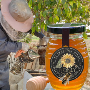 Black Honey Label Sunflower and Metallic Gold Text