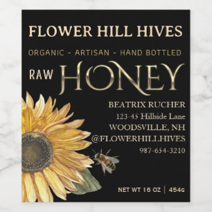 Black Honey Label Sunflower Metallic Gold 3.5" x 4