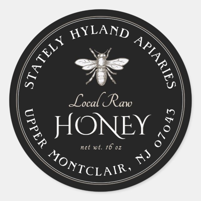 Black Honey Label White Vintage Bee (Front)