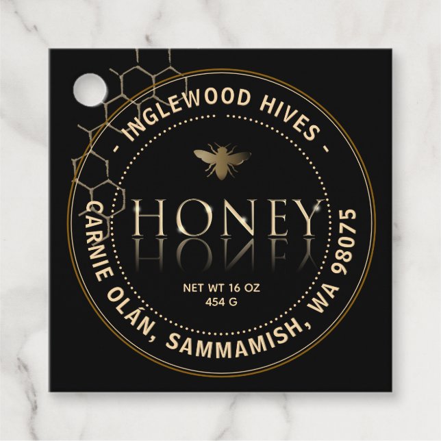 Black Honey Label with Honeycomb Pattern (Front)