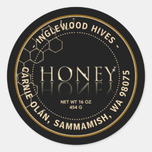 Black Honey Label with Honeycomb Pattern