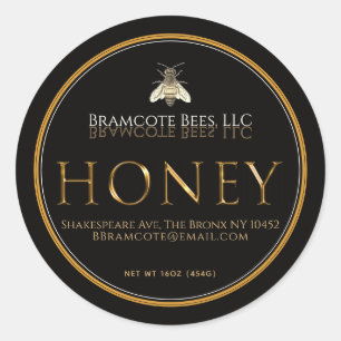Black Honey Label with Metallic gold Vintage bee