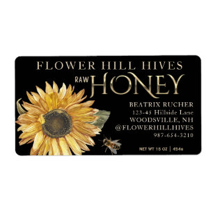 Black Honey Sunflower with Bee Gold on Black 