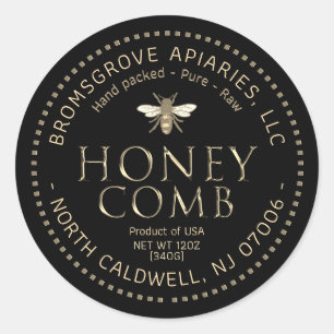 Black Honeycomb Sticker Metallic Gold with Bee
