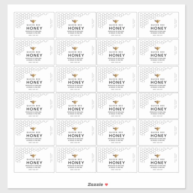 Black Honeycomb Transparent Honey Bee Label 8x5cm (Sheet)