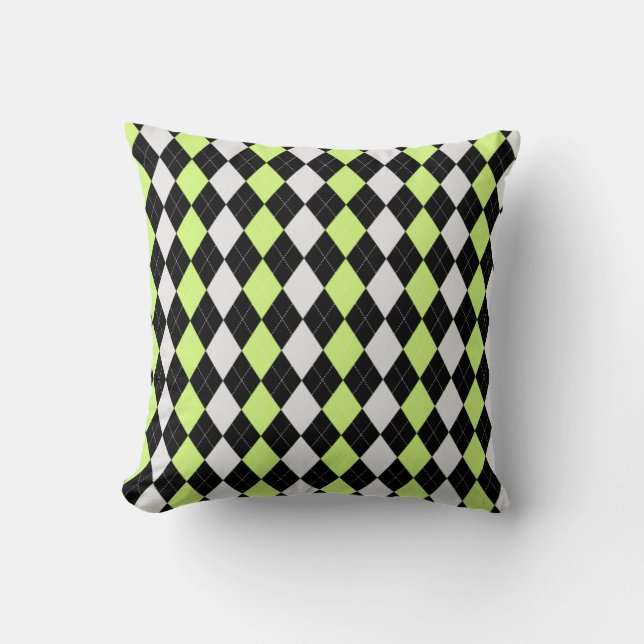 Black & HONEYDEW YELLOW Diamonds ARGYLE Pattern Cushion (Front)