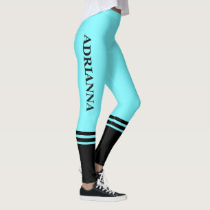 Black Horizontal Stripes Name Electric Blue Leggings