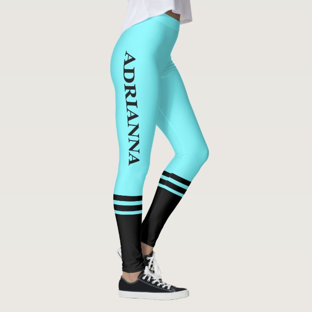 Black Horizontal Stripes | Name | Electric Blue Leggings (Right)