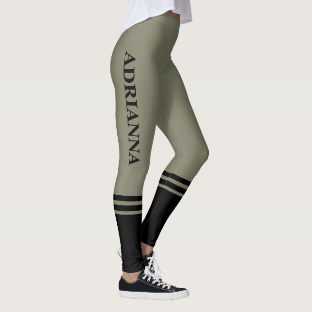 Black Horizontal Stripes | Name | Warm Grey Leggings (Right)