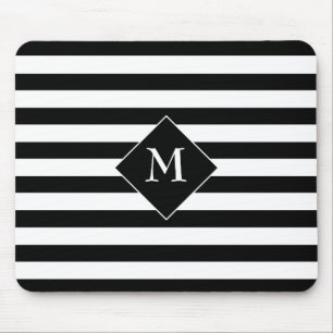 Black Horizontal Stripes With Centre White Text Mouse Mat