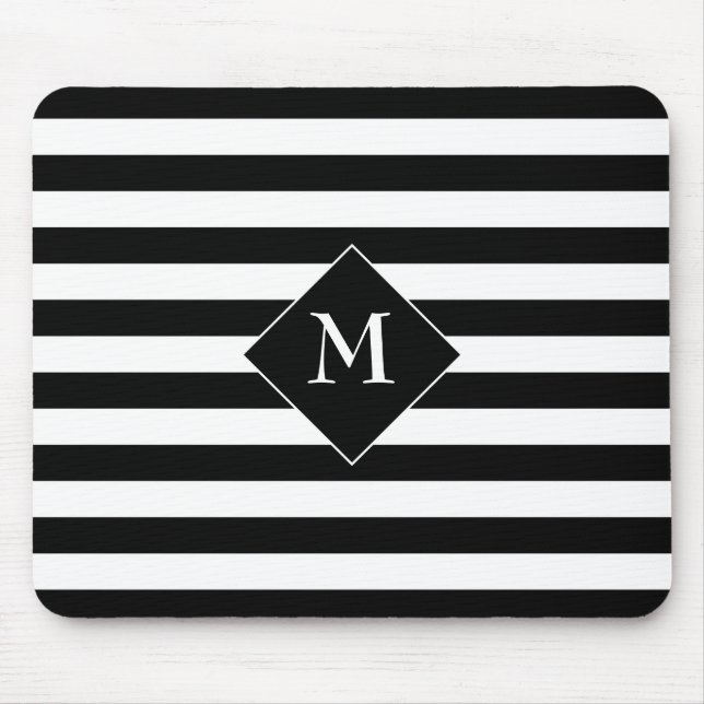 Black Horizontal Stripes With Centre White Text Mouse Mat (Front)