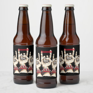 Black Horns Up Beer Bottle Label