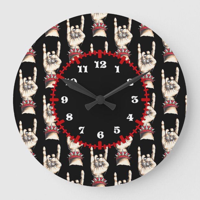 Black Horns Up  Large Clock (Front)